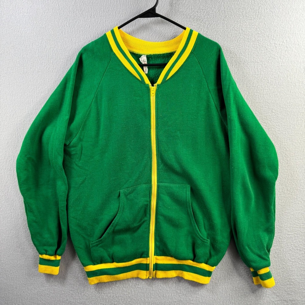 True Vintage Sweatshirt Mens XL Green Full Zip Acrylic 60s 70s Talon Zip Varsity